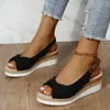 Sandals Summer Women Wedges Fashion Buckle Peep Toe Shoes Comfort Lightweight High Heels Wear-resistant Office Sandalias