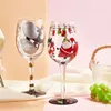 16oz Kerstthema Glazen Goblet Cups Handgeschilderde Kerstman Sneeuwpop Rendier Wijnglas Cup Home Christmas Party Drinkware 240104