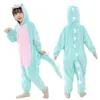 Kigurumi Anime Bodysuit para crianças de 4 a 12 anos Traje de dinossauro verde bonito desenho animado animal macacão meninos meninas pijamas de inverno 240103