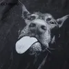 Мужская уличная футболка большого размера в стиле хип-хоп, забавная футболка с рисунком собаки Доберман, винтажная потертая черная футболка, футболка Harajuku, хлопок 240106