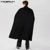 Mode Verkauf Tops INCERUN Männer Gestrickte Solide Stehkragen Graben Casual Solide Vordere Kurze Zurück Lange Schal Cape-Mantel S-5XL 240104