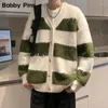 Männer Pullover V-ausschnitt Gestrickte Preppy Teens Y2k Strickjacke Mode Harajuku Streetwear Gestreifte Strickjacken Für Männer Langarm Vielseitig