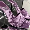 Pantoufles violet bout carré velours marque concepteur une ceinture mince talons hauts chaussures d'été pour femmes pompes de fête Stiletto dames