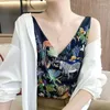 Zbiorniki damskie seksowne bluzka Summer V-dół jedwabny satyna z piękną kamizelką luksusową przyciętą dla kobiet