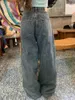 Women's Jeans American Plus Size Retro Washed Big Pocket Women High Street Straight Tube Loose Slim Wide Leg Long Pants Sense Of Design