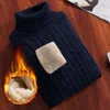 Men's Sweaters Mens Winter Cotton Fleece Super Warm Turtleneck Man Solid Color Knitted Pullovers Year Velvet Inner Tops