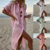 Casual Dresses Summer Loose Shirts 2024 Fashion Solid Lapel Button Long Beach Dress with Belt Tunic Sleeve