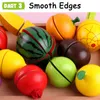 Toddler Simulation Kitchen Pretend Toy Wooden Play Food Cutting Magnetic Fruit Vegetable Set Montessori Educational Children Kid 240104