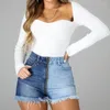 Shorts pour femmes 2024 été femmes deux couleurs couture fermeture éclair denim mode taille haute stretch sexy jeans s-2xl goutte