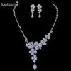 Ensembles LUOTEEMI Nouveau Luxueux Blanc GoldColor CZ Pierre Fleur Larme Cubique Zircon Collier Ras Du Cou Classique Femmes Bijoux De Mariage