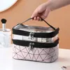 Doppelte transparente multifunktionale Kosmetiktasche mit großem Fassungsvermögen, Make-up-Koffer für Damen, Make-up-Koffer, Make-up-Reiseveranstalter 240103