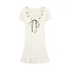 Party Dresses Knitting Elegant Dress For Women Casual Short Sleeve Korean Style College Lovely Lady Summer Evening 2024