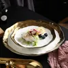 Plates 8/10 Inch Gold-rimmed Tableware Ceramic Dessert Dish White Porcelain And Black Tray High-grade Western