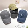 Top Caps Unisex Vintage Yıkalı Pamuk Beyzbol Kapağı Moda Kalp Mektubu Nakış Şapkası Yumuşak Üst Visor Gündelik Açık Snapback