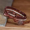 Bracelets Drop Shipping Boho Bead Bracelets Red Natural Stone 3 Layers Leather Wrap Bracelets Yoga Women Statement Cuff Bracelets Jewelry