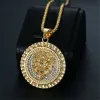 Hip Hop Iced Out Lion Head Pendant Chains For Men Golden Color 14k Yellow Gold Animal Necklaces Male Bling Jewelry