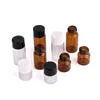 Şişeler 20pcs 1/2/3/5/5ml Clear/Amber Cam Şişeler Mini Esansiyel Yağ, Çöp İndiricisi Siyah Plastik Kapak