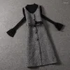 Casual Dresses Spring Autumn Small Fragrance Tweed Sleeveless Woolen Dress Women Single Breasted Slim Plaid A-Line