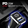 Portable 15W 3A Dual Ports PD Car Charger Mini QC3.0 USB Type C Fast Quick Car Phone Charger For iPhone 15 Samsung Android Phone