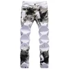 paarse jeans herenbroek Zomer witte camouflageprint elastische kleine rechte buis slim fit modieuze lange broek voor heren