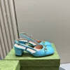 new Top quality Kitten heels sandal Metal buckle Real leather Square-toe Chunky heel slingback heels Luxury designer pumps womens Office shoes With box 35-42 5.5cm