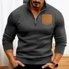 Men's Hoodies Zipper Half Placket Pullover Tops Stand Collar Sweatshirt Casual Fleece With For Autumn