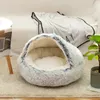 Litière pour chat sommeil profond demi-paquet litière pour chat à moitié fermée coussin pour animaux de compagnie à double usage en peluche litière ronde pour animaux de compagnie 240103