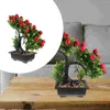Flores decorativas Flor de imitación Bonsai pequeño Adornos en maceta falsos Escritorio para el hogar Decoración de plantas verdes 2 piezas (hierba de campana (color de loto))