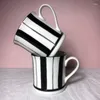 Mugs Ceramic Mug With Black And White Contrasting Stripes Water Cup For Office Use Breakfast Family Couple's