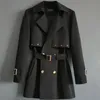 Moda coreana clássico duplo breasted trench homem de luxo jaqueta cáqui casual blusão casaco preto masculino 6xl 240104