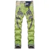 purple jeans mens pant Nouveau 2024 été rue tendance vert toile d'araignée lettre brodée élastique gratuit hommes jean coupe ajustée taille moyenne pantalon