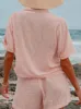 Indumenti da notte da donna Linad Pigiama rosa per donna Set da 2 pezzi Manica corta Abiti da casa femminili con pantaloncini 2024 Indumenti da notte casual primaverili