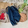 Coreano Primavera Autunno Bambini Ragazza Jeans Solido Staccabile Bambino Con Spalline Pant Versatile Elastico In Vita Bambino Denim 240122