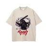 T-shirts hommes vintage beige lavé t-shirts pour hommes anime berserk guts chemise graphique harajuku oversize tee coton manches courtes streetwear