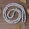 Strand OAIITE 8mm Bracciale turchese bianco naturale da uomo Ciondolo di loto avvolto 108mala Collana Reiki femminile di buona fortuna