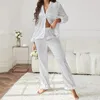 Mulheres sleepwear manga longa calça 2 peças terno branco dama de honra pijama vestido de noite cetim lapela multicolor elasticidade mulheres sexy