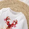 Kleidungssets Mode Baby Mädchen Weihnachten Rock Set Langarm Elch Buchstaben Print Strampler Plaid Hosenträger Stirnband 3-24 Monate