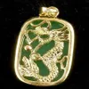 Pendentif et collier en forme de tablette de dragon plaqué or jaune, jade vert émeraude entier295w