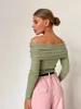 Bornladie Gestricktes Woll-T-Shirt Slim Fit Langarm Herbst Winter Chic Off Shoulder Basic Pullover Streetwear Pullover 240104