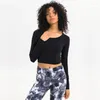 Roupas de Yoga Voltar Aberto Treino Esporte Camisas de Manga Longa Mulheres Slim Fit O-pescoço Fitness Crop Tops Treinamento Gym Activewear