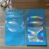 Mylar väskor återförslutningsbar lukt holografisk förpackningspåse med klart fönster 6x10 cm eledj