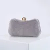 Fur Clutch Woman Winter Pink Hand Clutches Rabbit Hair Gray Wedding Dinner Bags Female Small Red Party Purse Fur Evening Bag 240104