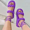 Sandalen Dames Mode Zomer Effen Kleur Leer Geweven Helder Voor Vrouwen Platte Maat 12 Close Toe Dressy