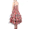 Abiti casual Stilista Runway Ball Gown Summer Women Spaghetti Strap Backless Floral Print Cascading Ruffle Beach Dress