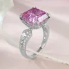 Klusterringar 2024 925 Silver High Carbon Diamond Ring 11 Cherry Blossom Pink Luxury European and American Style