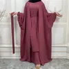 Etniska kläder 3 -stycken crepe matchande muslimska uppsättningar abayor för kvinnor dubai kalkon öppen abaya set hijab inre klänning med wrap kjol islam