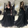 Vintage preto gótico vestido de casamento 2024 elegante decote em v manga longa renda país rústico vestido de noiva uma linha plus size boho praia vestidos de noiva encantador robe mariage civil