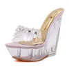 Sandaler Glass Crystal Wedge Heel Women's Slippers Summer Waterproof Platform Non-Slip Bottom Sexig Super High