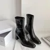 Bottes femmes chaussure cuir botte élastique mi-tube court automne talon épais talon haut brevet blanc cheville