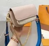 Косметички Чехлы Вечерние сумки Кожаная контрастная женская сумка через плечо через плечо Фурнитура с золотой цепочкой на обложке Дизайнерский модный и элегантный крой